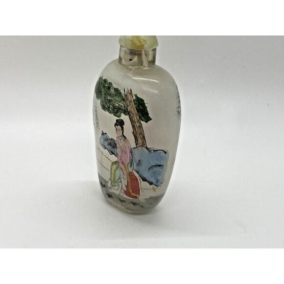 Vintage Chinese Snuff Bottle Painted Glass Woman in Landscape Scene with Trees - Picture 8 of 11